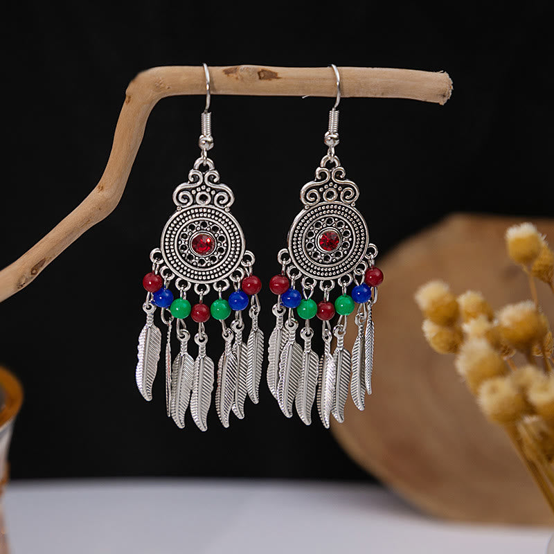 Pendientes Olivenorma estilo étnico retro con borlas bohemias de turquesa