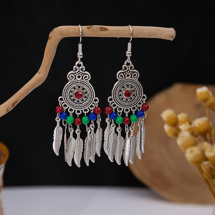 Pendientes Olivenorma estilo étnico retro con borlas bohemias de turquesa