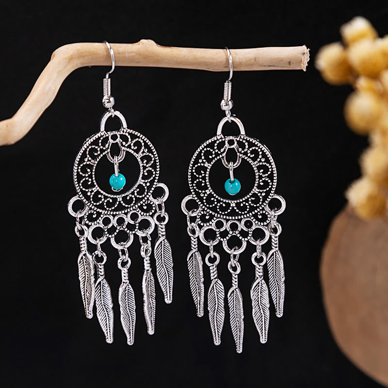 Pendientes Olivenorma estilo étnico retro con borlas bohemias de turquesa