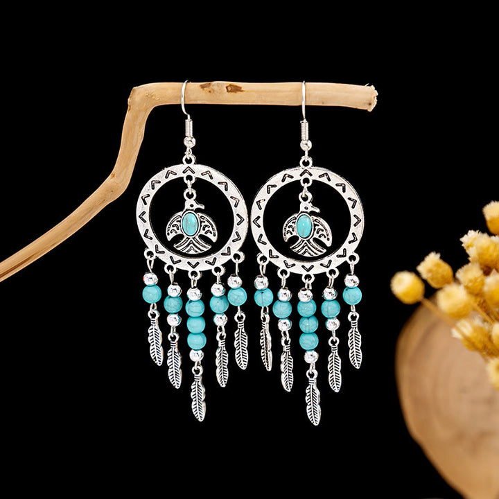 Pendientes Olivenorma estilo étnico retro con borlas bohemias de turquesa