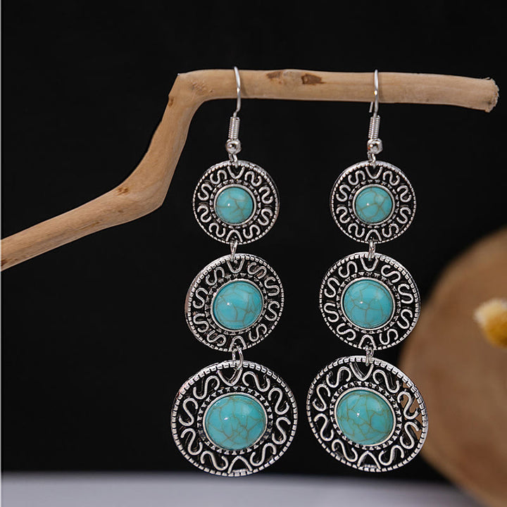 Pendientes Olivenorma estilo étnico retro con borlas bohemias de turquesa