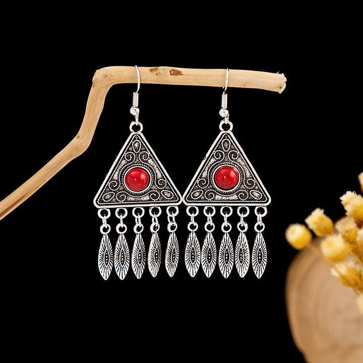 Pendientes Olivenorma estilo étnico retro con borlas bohemias de turquesa