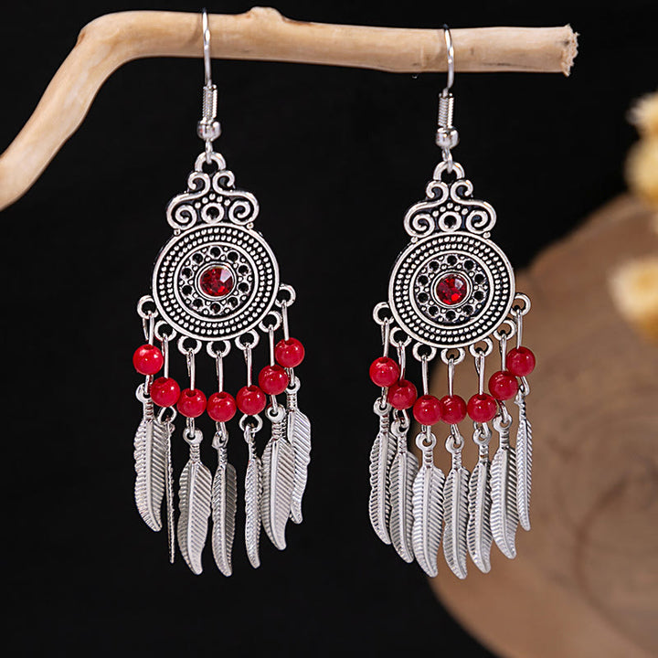 Pendientes Olivenorma estilo étnico retro con borlas bohemias de turquesa