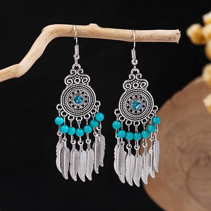 Pendientes Olivenorma estilo étnico retro con borlas bohemias de turquesa