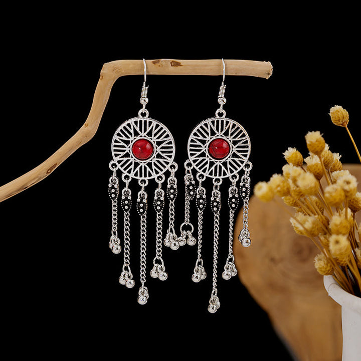 Pendientes Olivenorma estilo étnico retro con borlas bohemias de turquesa