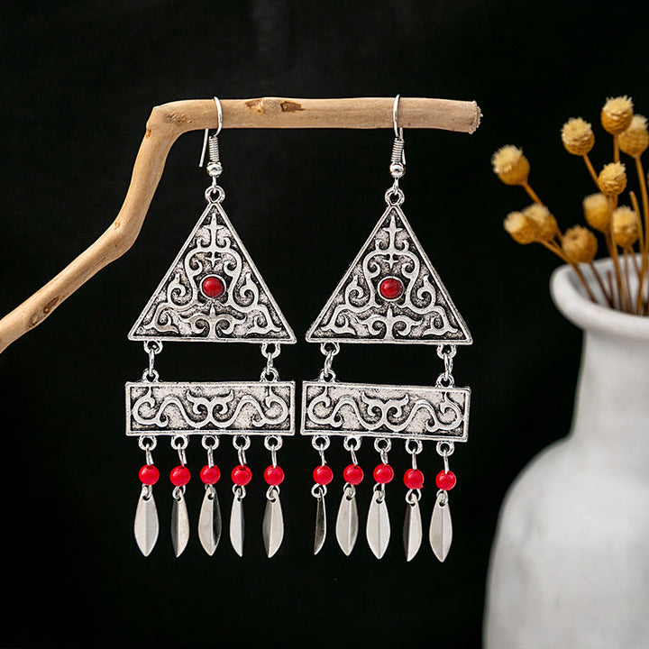Pendientes Olivenorma estilo étnico retro con borlas bohemias de turquesa