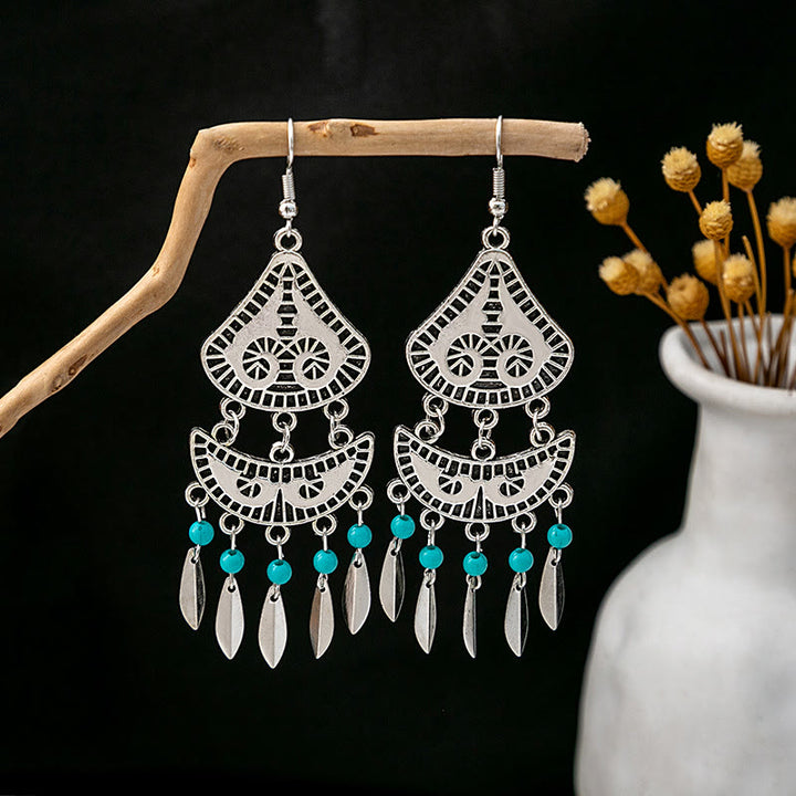 Pendientes Olivenorma estilo étnico retro con borlas bohemias de turquesa