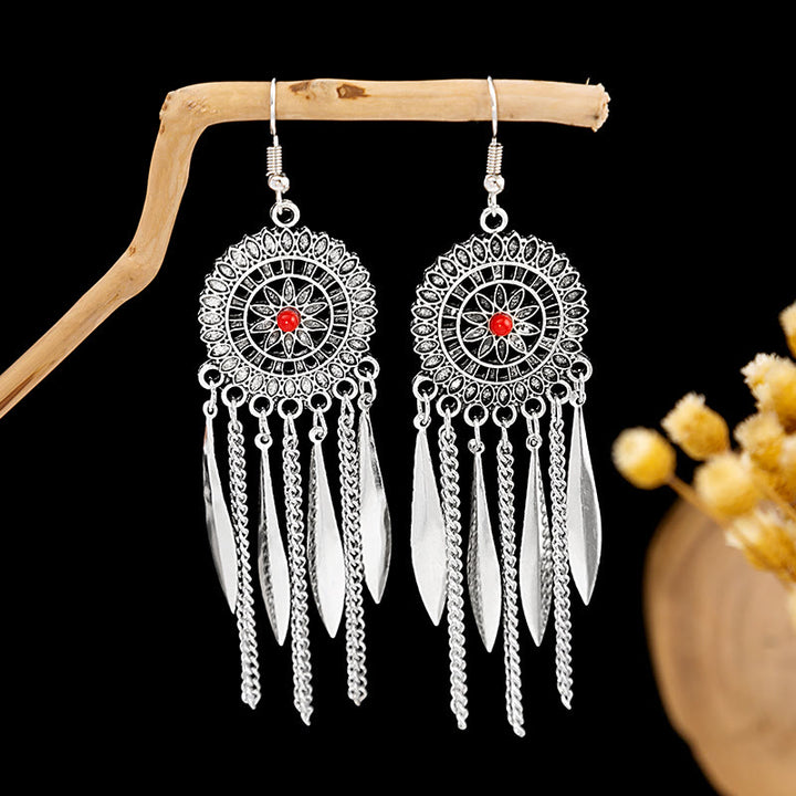 Pendientes Olivenorma estilo étnico retro con borlas bohemias de turquesa