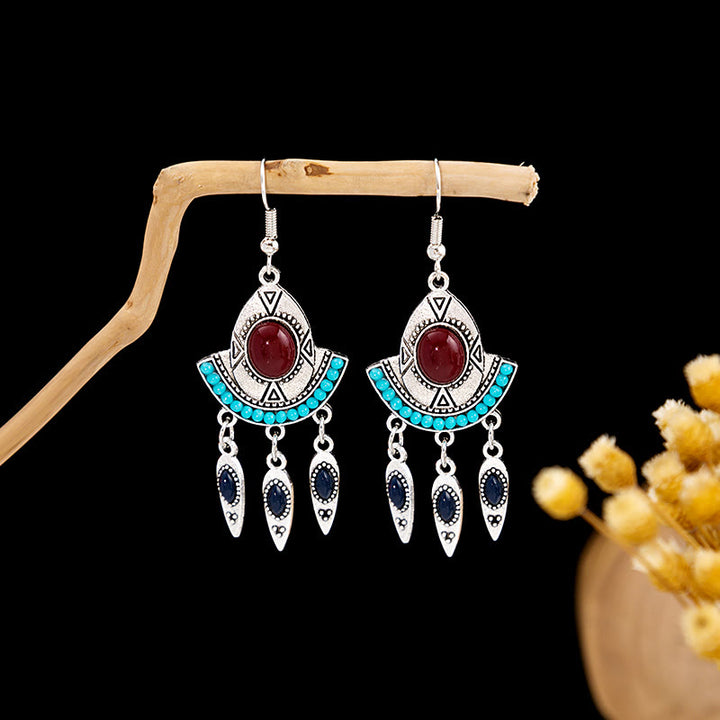 Pendientes Olivenorma estilo étnico retro con borlas bohemias de turquesa