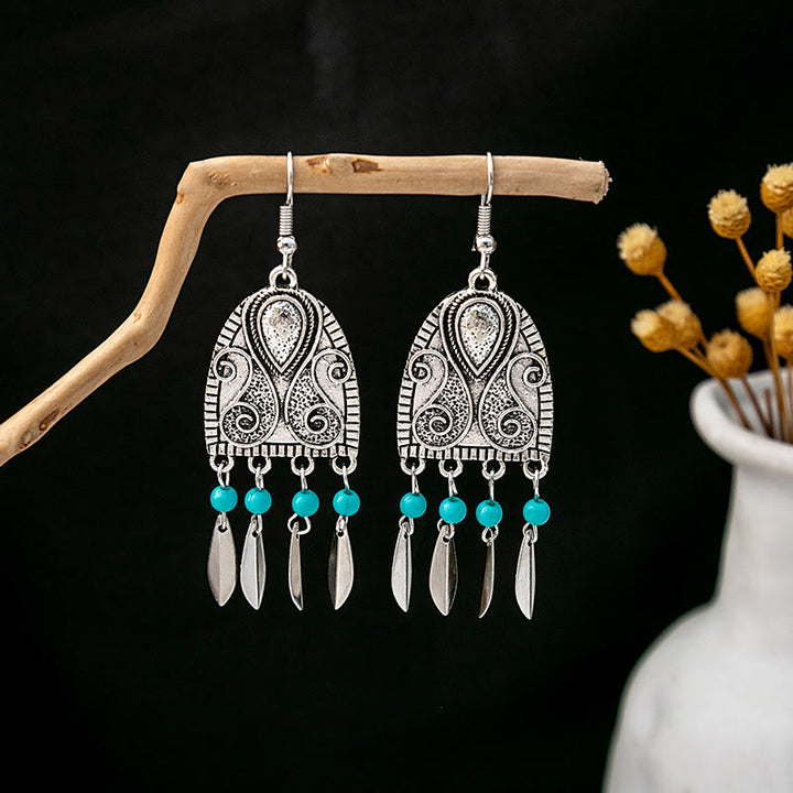 Pendientes Olivenorma estilo étnico retro con borlas bohemias de turquesa