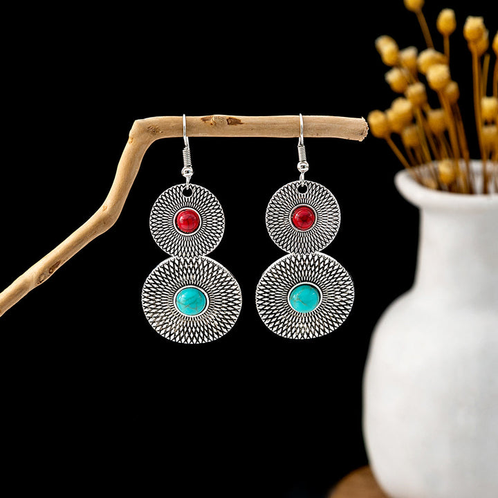 Pendientes Olivenorma estilo étnico retro con borlas bohemias de turquesa