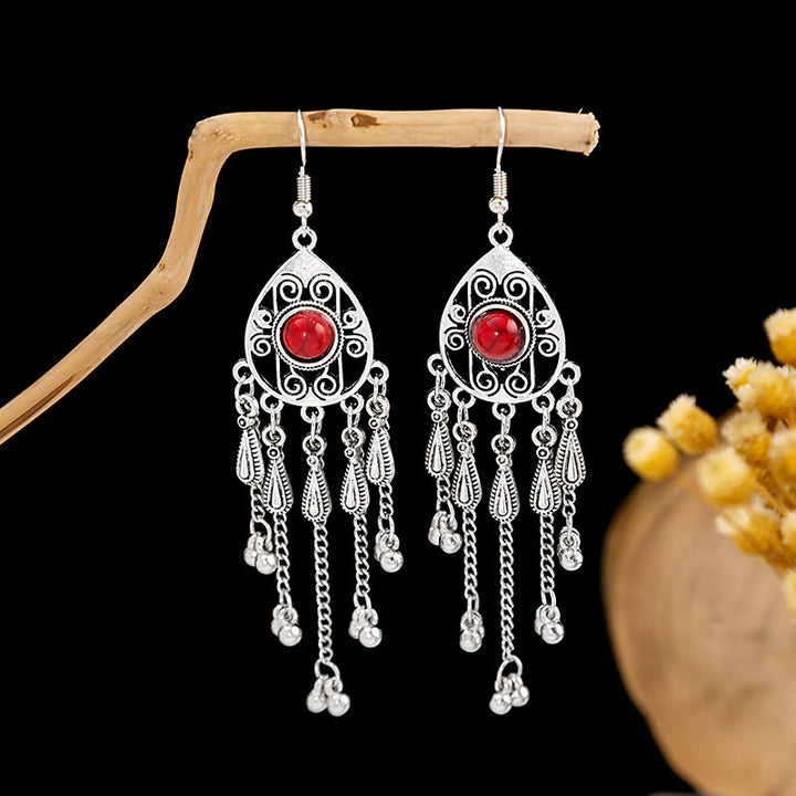 Pendientes Olivenorma estilo étnico retro con borlas bohemias de turquesa