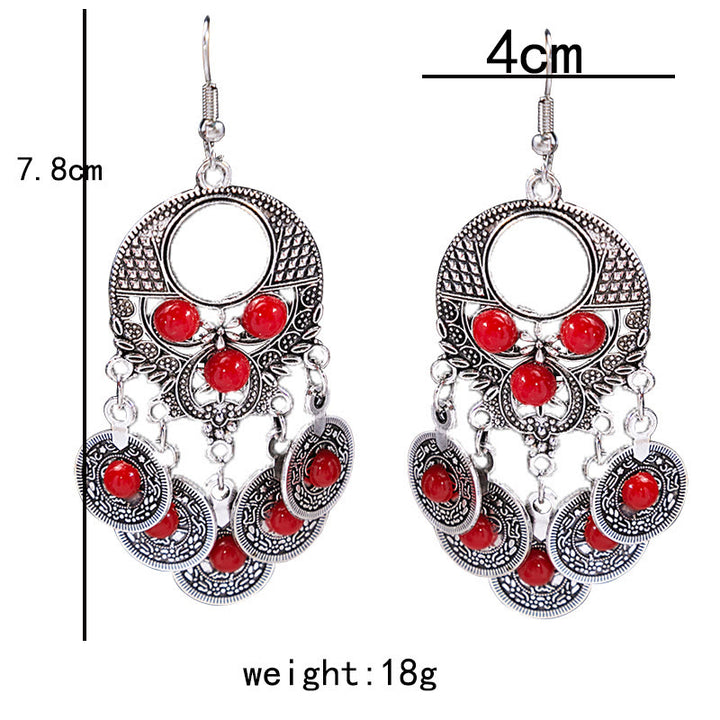 Pendientes Olivenorma estilo étnico retro con borlas bohemias de turquesa