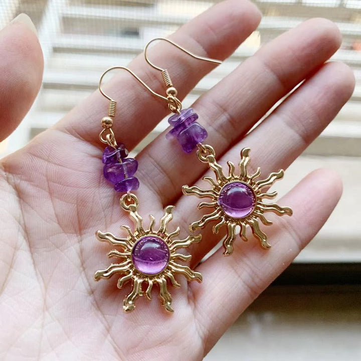 Pendientes de sol con cuentas de grava y amatista natural de Olivenorma