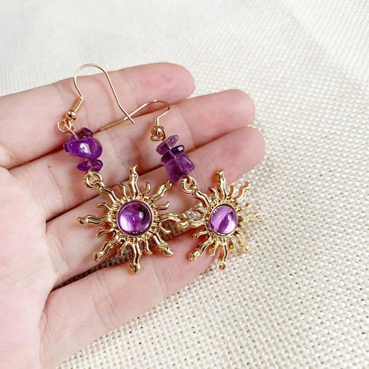 Pendientes de sol con cuentas de grava y amatista natural de Olivenorma