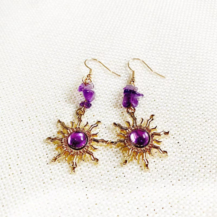 Pendientes de sol con cuentas de grava y amatista natural de Olivenorma
