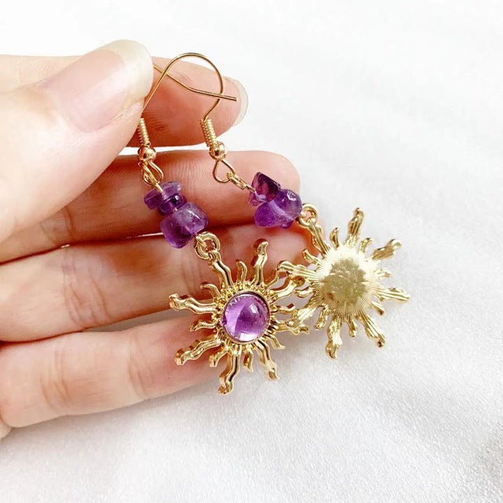 Pendientes de sol con cuentas de grava y amatista natural de Olivenorma