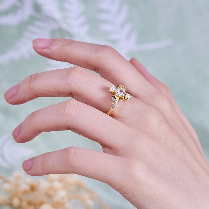Anillo Olivenorma 'Compass' con perla de agua dulce y circón blanco