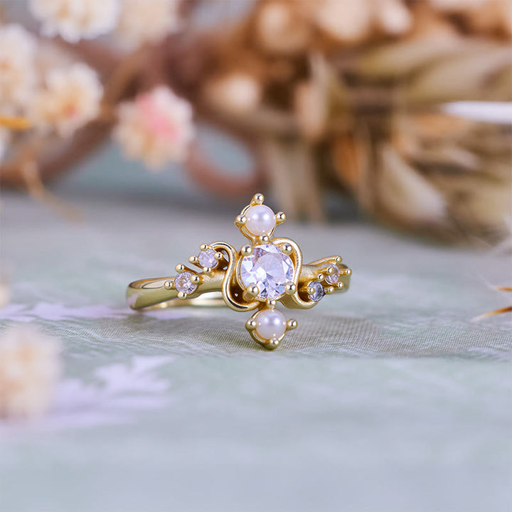 Anillo Olivenorma 'Compass' con perla de agua dulce y circón blanco