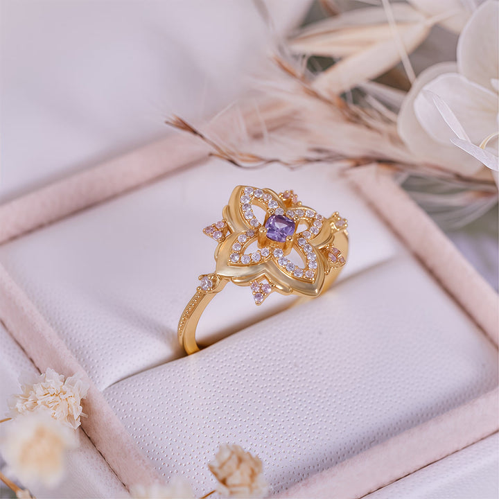 Anillo de diseño retro tallado con amatista de Olivenorma Palace