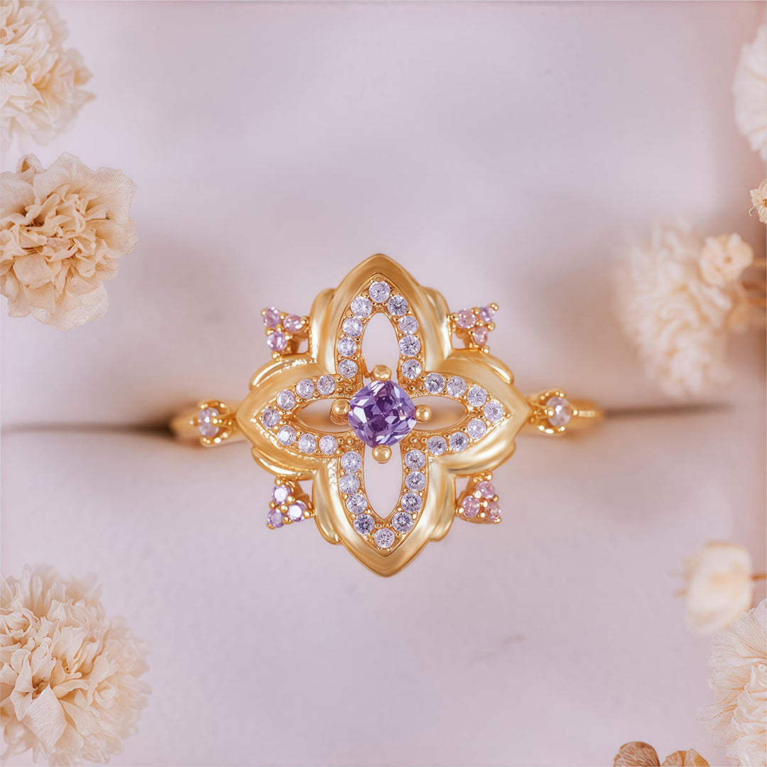 Anillo de diseño retro tallado con amatista de Olivenorma Palace