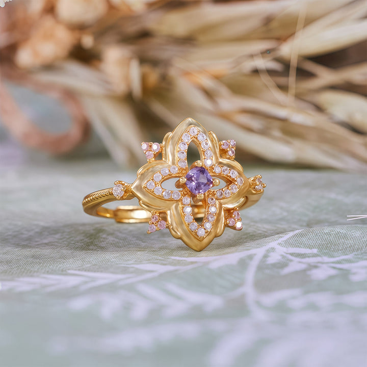 Anillo de diseño retro tallado con amatista de Olivenorma Palace