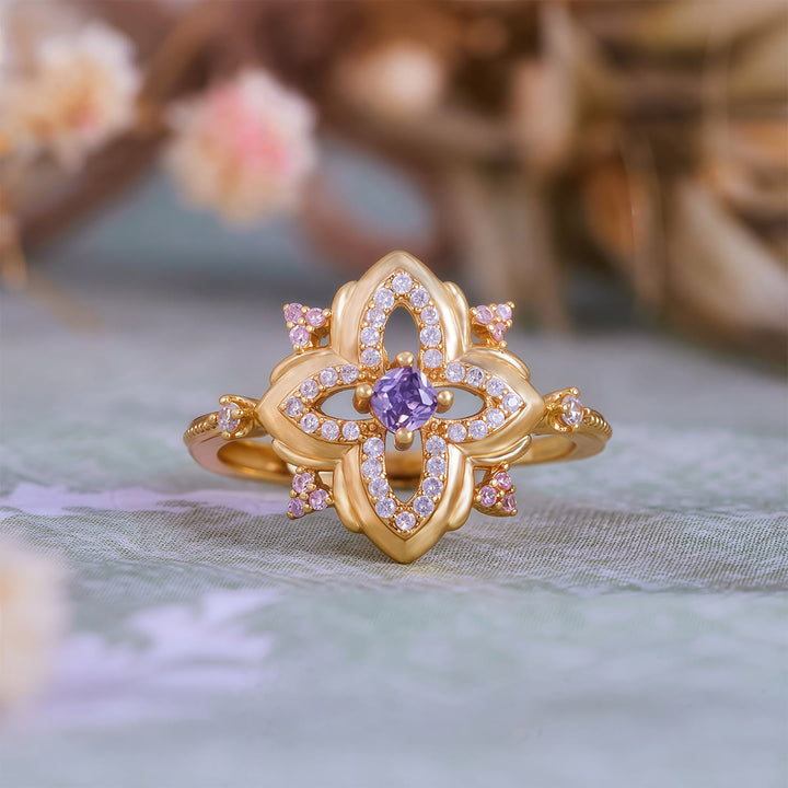 Anillo de diseño retro tallado con amatista de Olivenorma Palace