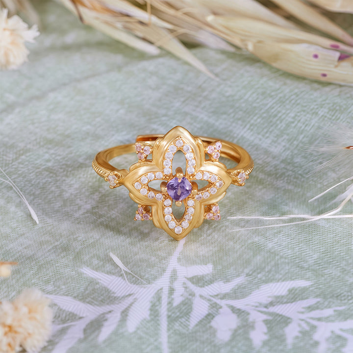 Anillo de diseño retro tallado con amatista de Olivenorma Palace