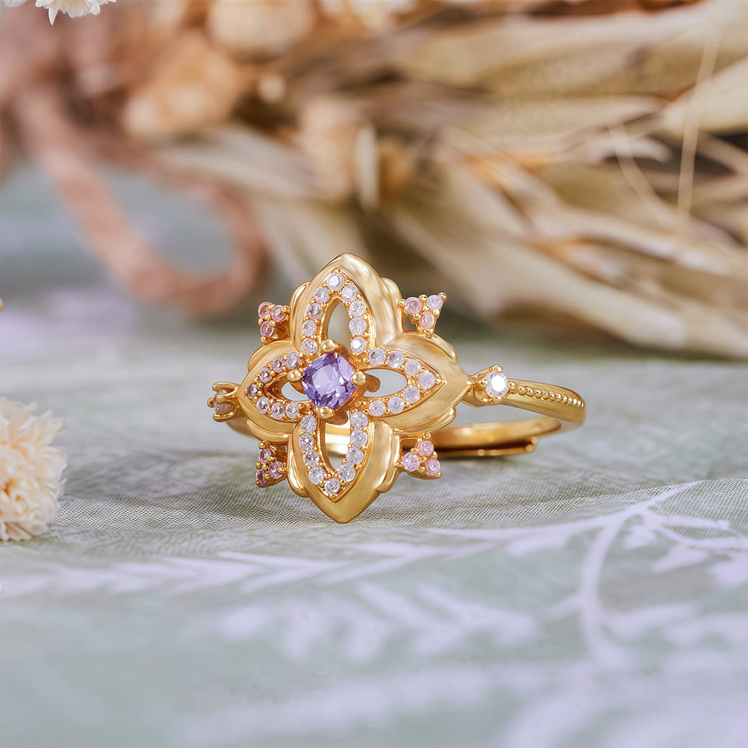 Anillo de diseño retro tallado con amatista de Olivenorma Palace