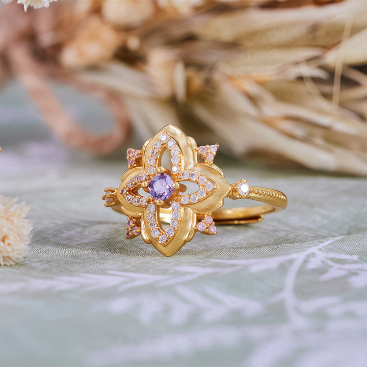 Anillo de diseño retro tallado con amatista de Olivenorma Palace