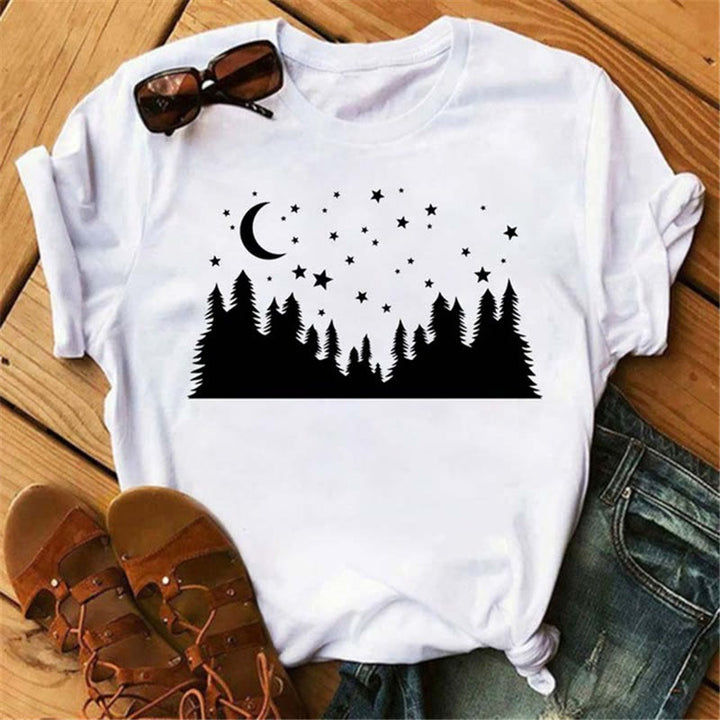 Camiseta Olivenorma de poliéster con estampado de mariposas y luna
