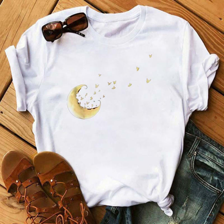 Camiseta Olivenorma de poliéster con estampado de mariposas y luna