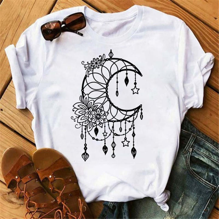 Camiseta Olivenorma de poliéster con estampado de mariposas y luna