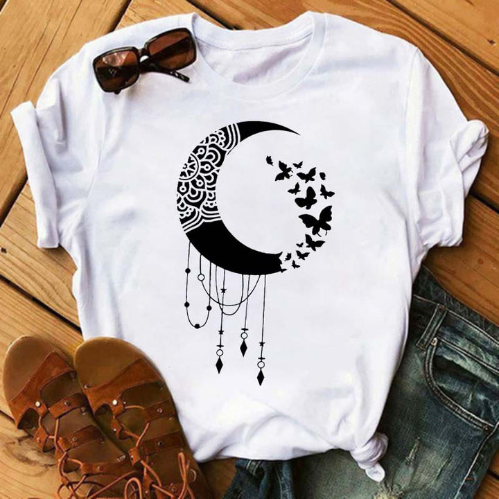 Camiseta Olivenorma de poliéster con estampado de mariposas y luna