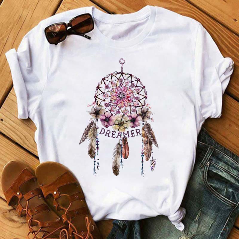 Camiseta de algodón con estampado de atrapasueños de Olivenorma