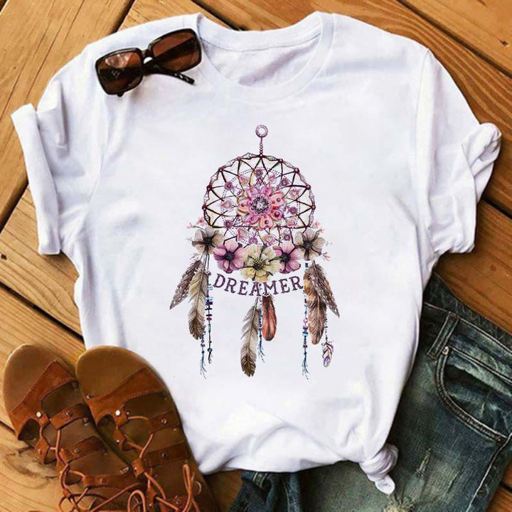 Camiseta de algodón con estampado de atrapasueños de Olivenorma
