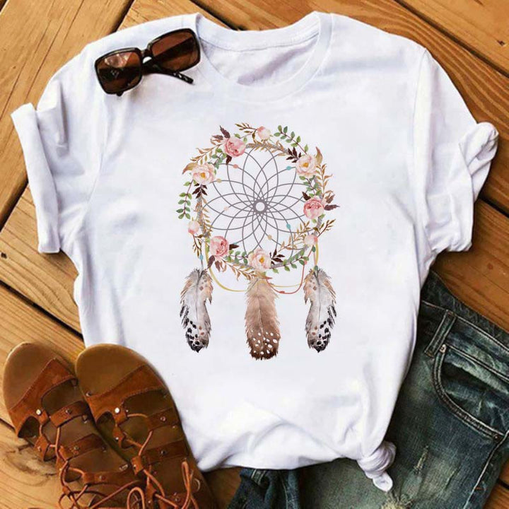 Camiseta de algodón con estampado de atrapasueños de Olivenorma