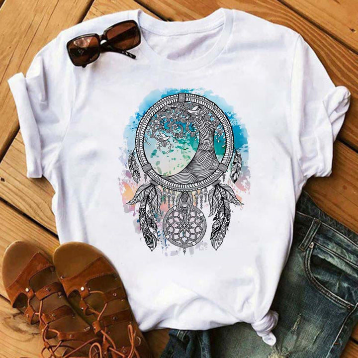 Camiseta de algodón con estampado de atrapasueños de Olivenorma