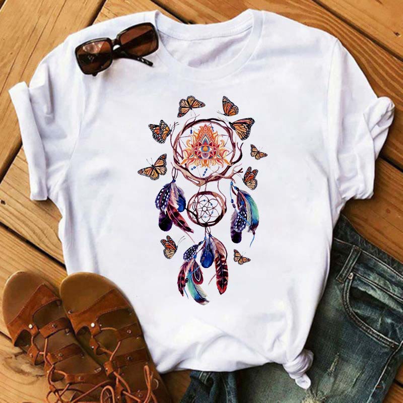 Camiseta de algodón con estampado de atrapasueños de Olivenorma