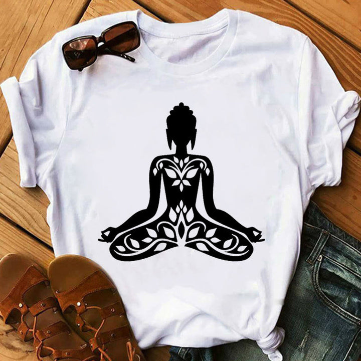 Camiseta bohemia con estampado de meditación zen y chakras de Buda de Olivenorma