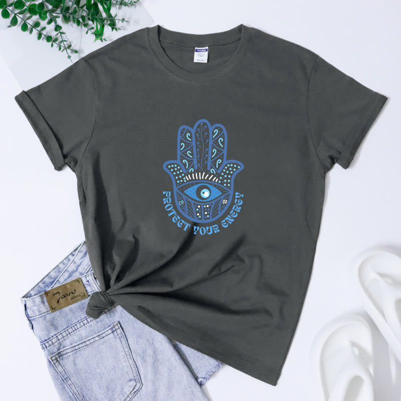Camiseta con estampado de hamsa y ojo malvado de Olivenorma