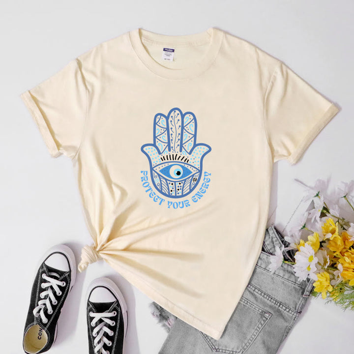 Camiseta con estampado de hamsa y ojo malvado de Olivenorma