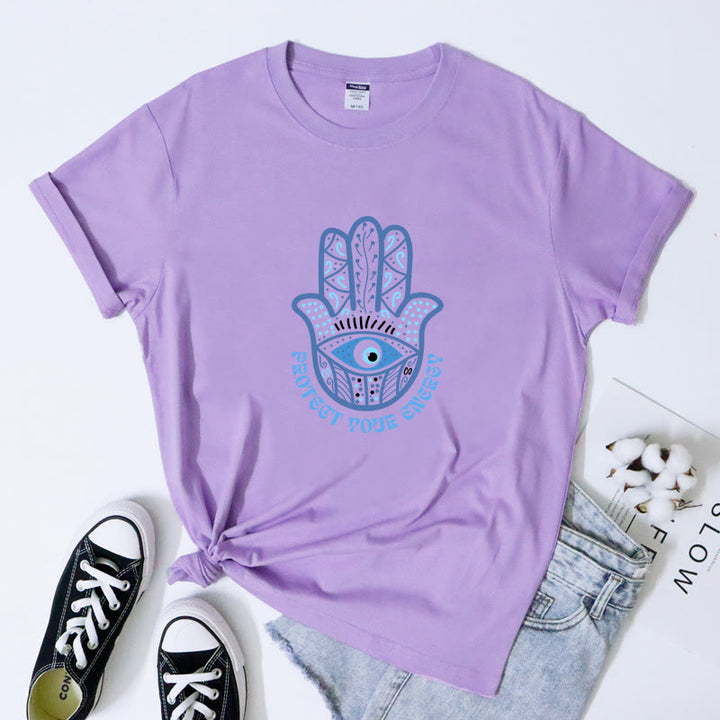 Camiseta con estampado de hamsa y ojo malvado de Olivenorma