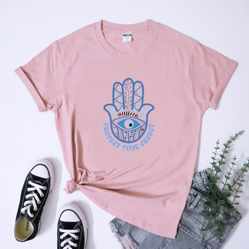 Camiseta con estampado de hamsa y ojo malvado de Olivenorma