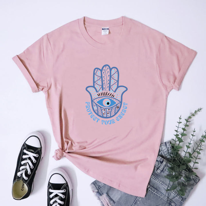 Camiseta con estampado de hamsa y ojo malvado de Olivenorma