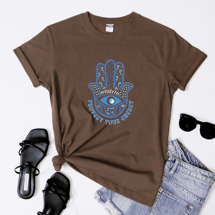 Camiseta con estampado de hamsa y ojo malvado de Olivenorma