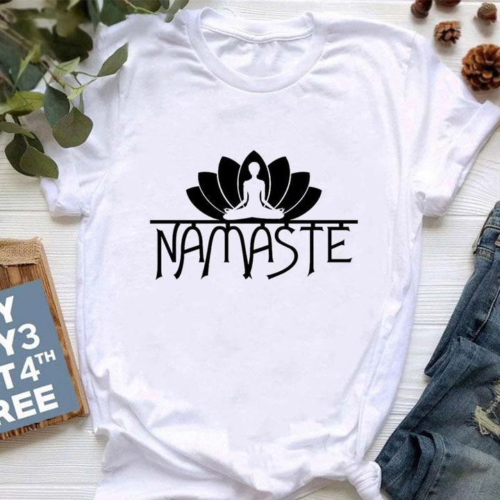 Camiseta con estampado de loto y Buda Hamsa de meditación de Olivenorma