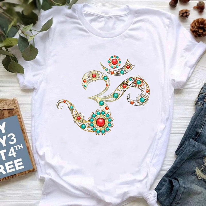 Camiseta con estampado de loto y Buda Hamsa de meditación de Olivenorma