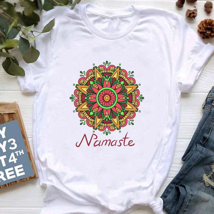 Camiseta con estampado de loto y Buda Hamsa de meditación de Olivenorma