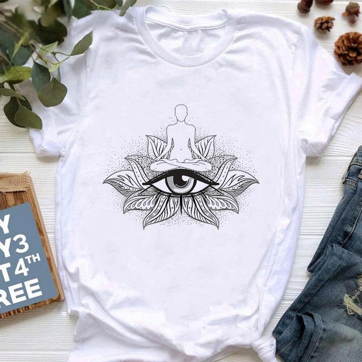 Camiseta con estampado OM de Buda y el mal de ojo de meditación de Olivenorma